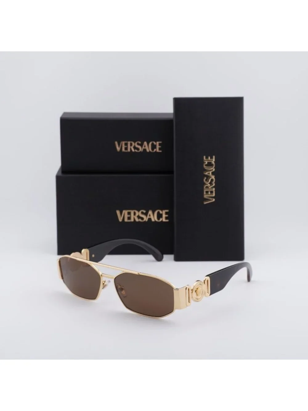 Versace VE2287 100273 Rectangle Sunglasses – Gold / Brown